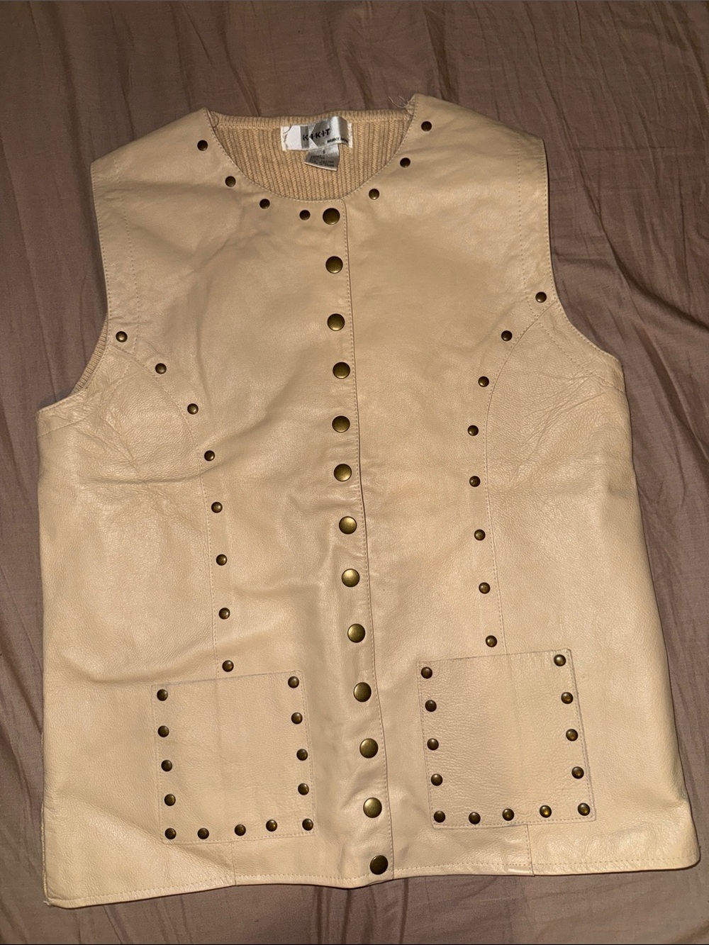 Cream Leather Studded Sleeveless Vest by KOLL